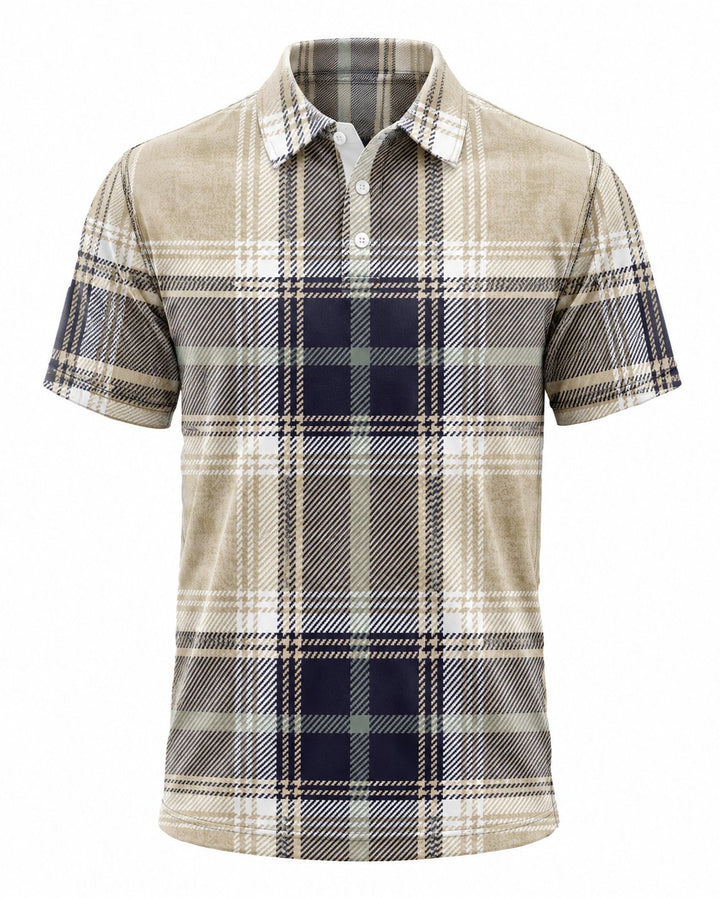 Men’s Basic Casual Checkered pattern Retro Print Button Down Polo Short-Sleeve Big &amp; Tall