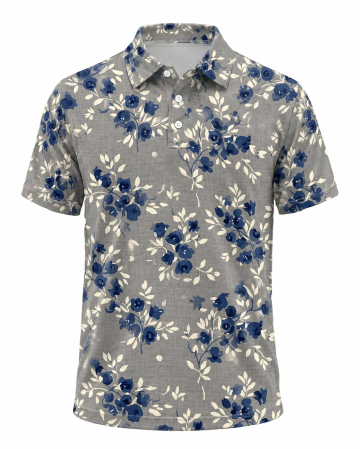 Men’s Basic Casual Flowering and plants Retro Print Button Down Polo Short-Sleeve Big &amp; Tall