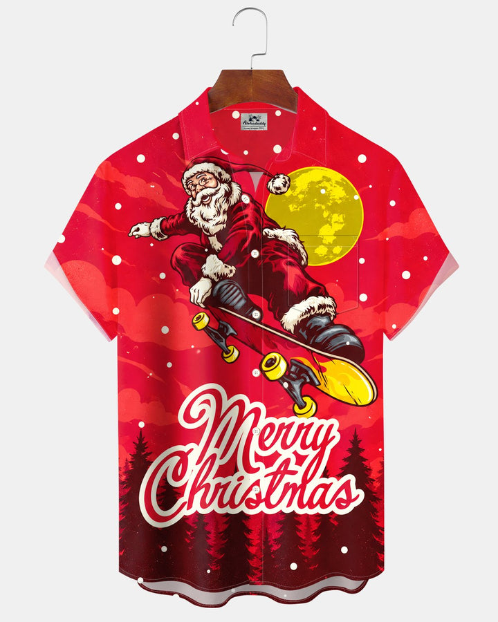 Alohadaddy® Holiday Christmas Santa Skateboard Print Men&