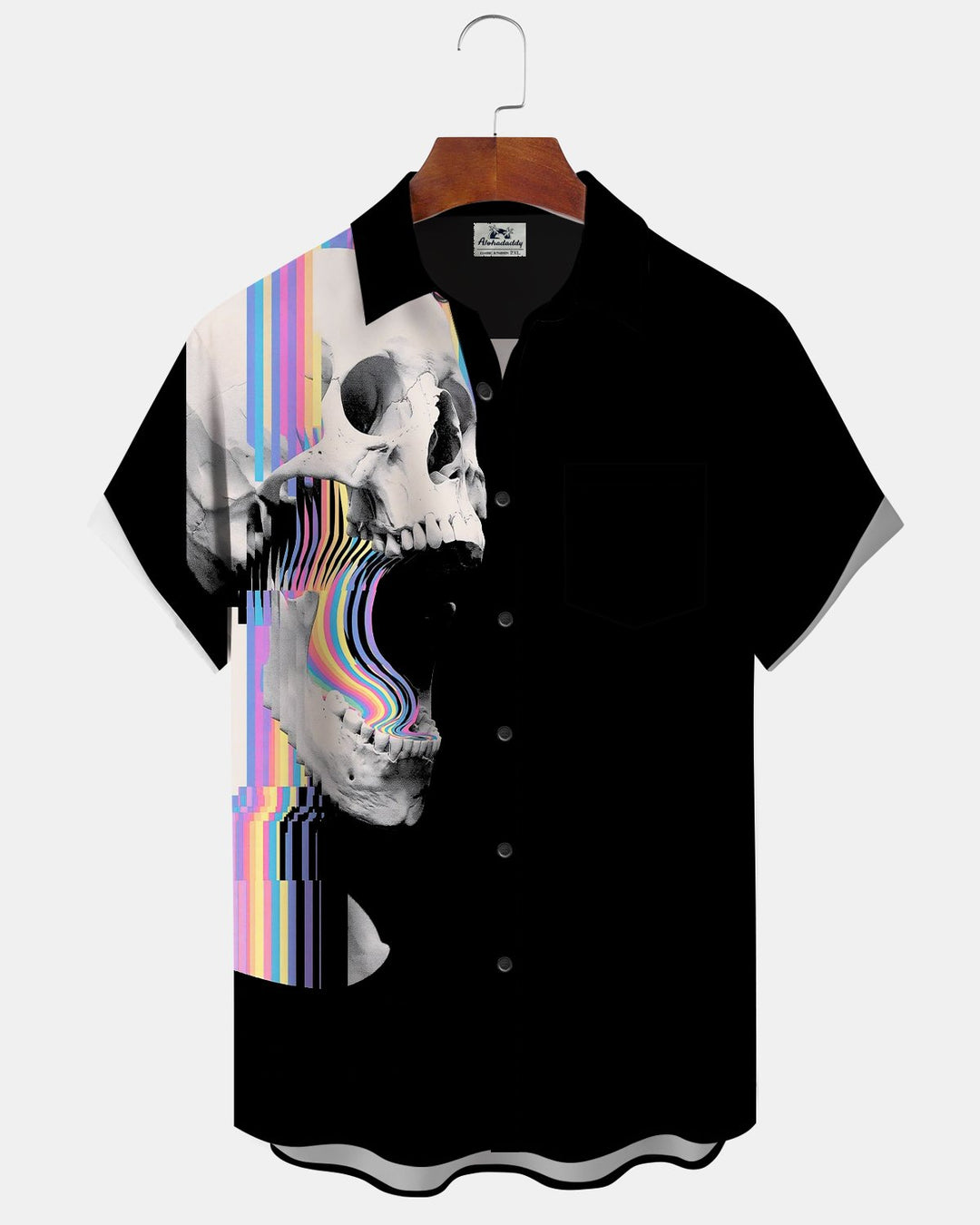 Alohadaddy® Casual Abstract Skull Rainbow Glitch Art Print Men&