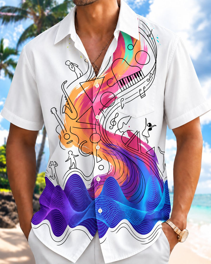 Alohadaddy® Casual Musical Note Striped Print Men&