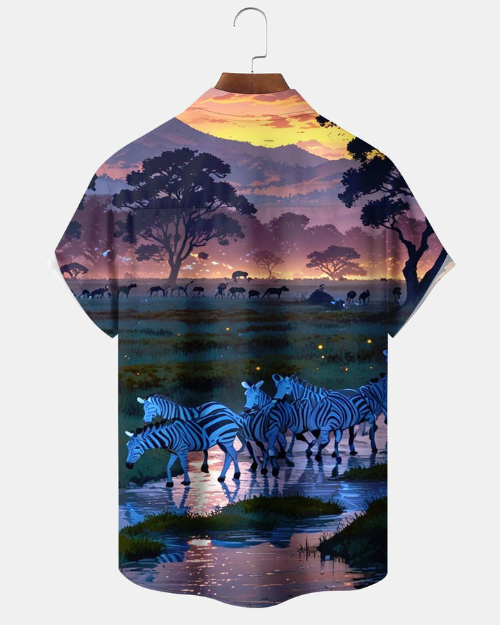 Alohadaddy® Casual Animal Zebra Grass Print Men&