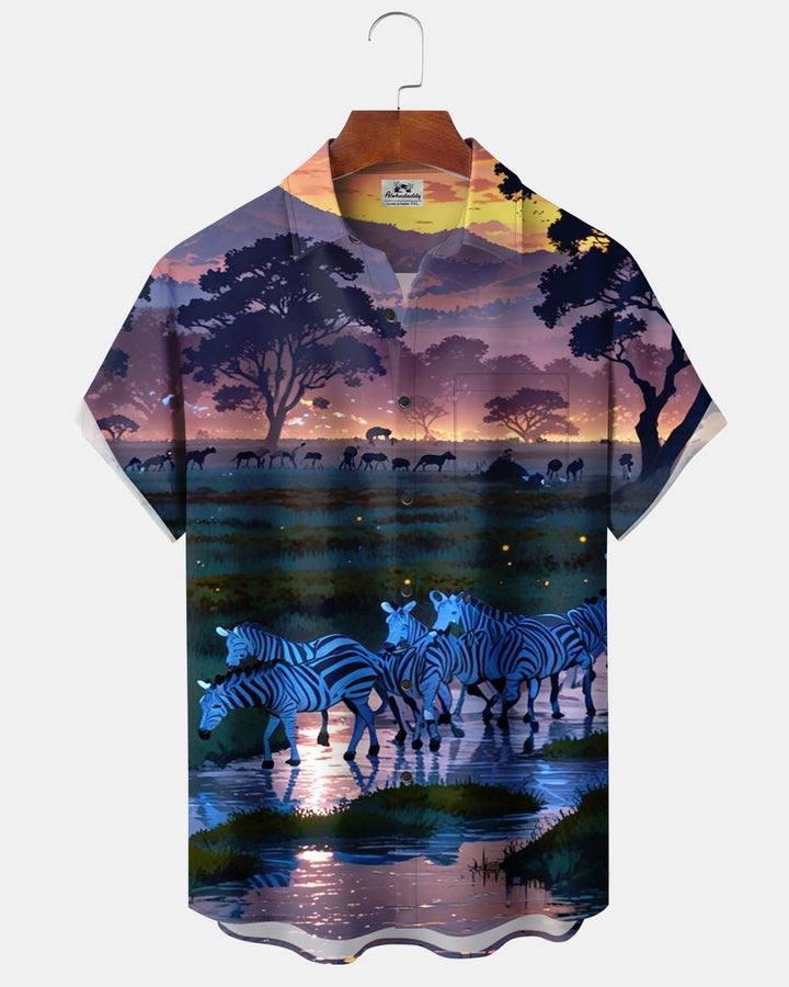 Alohadaddy® Casual Animal Zebra Grass Print Men&
