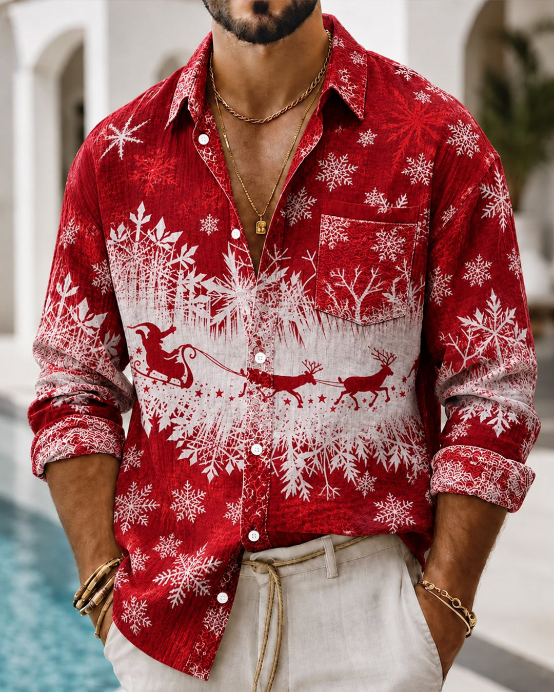 Alohadaddy® Holiday Christmas Snowflake and Reindeer Print Men&