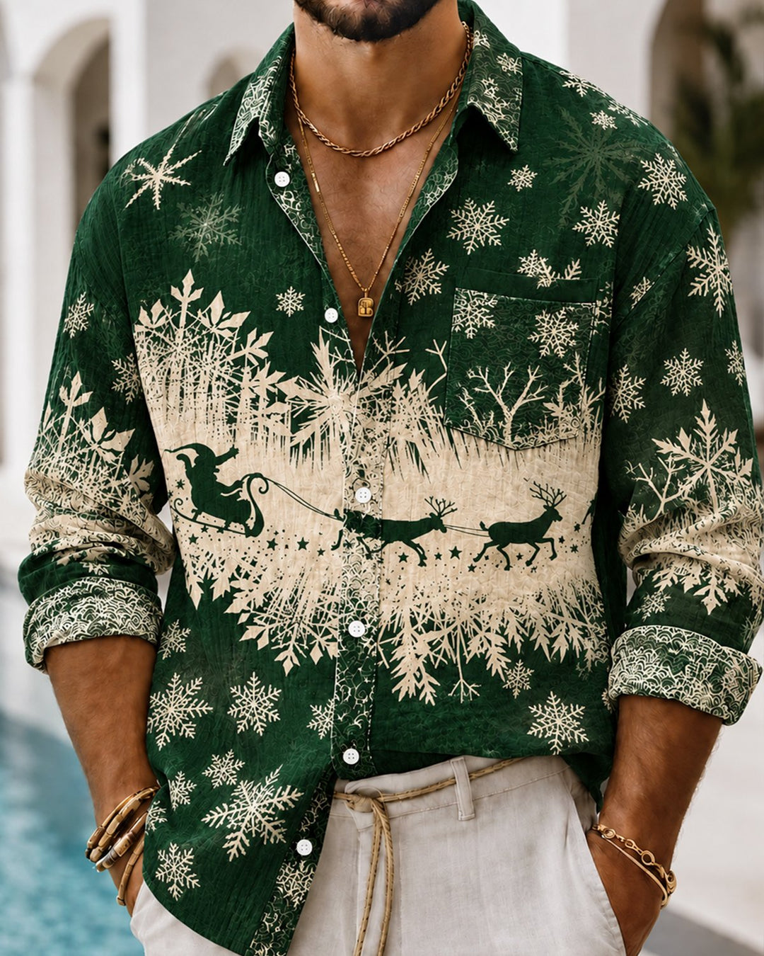 Alohadaddy® Holiday Christmas Snowflake and Reindeer Print Men&