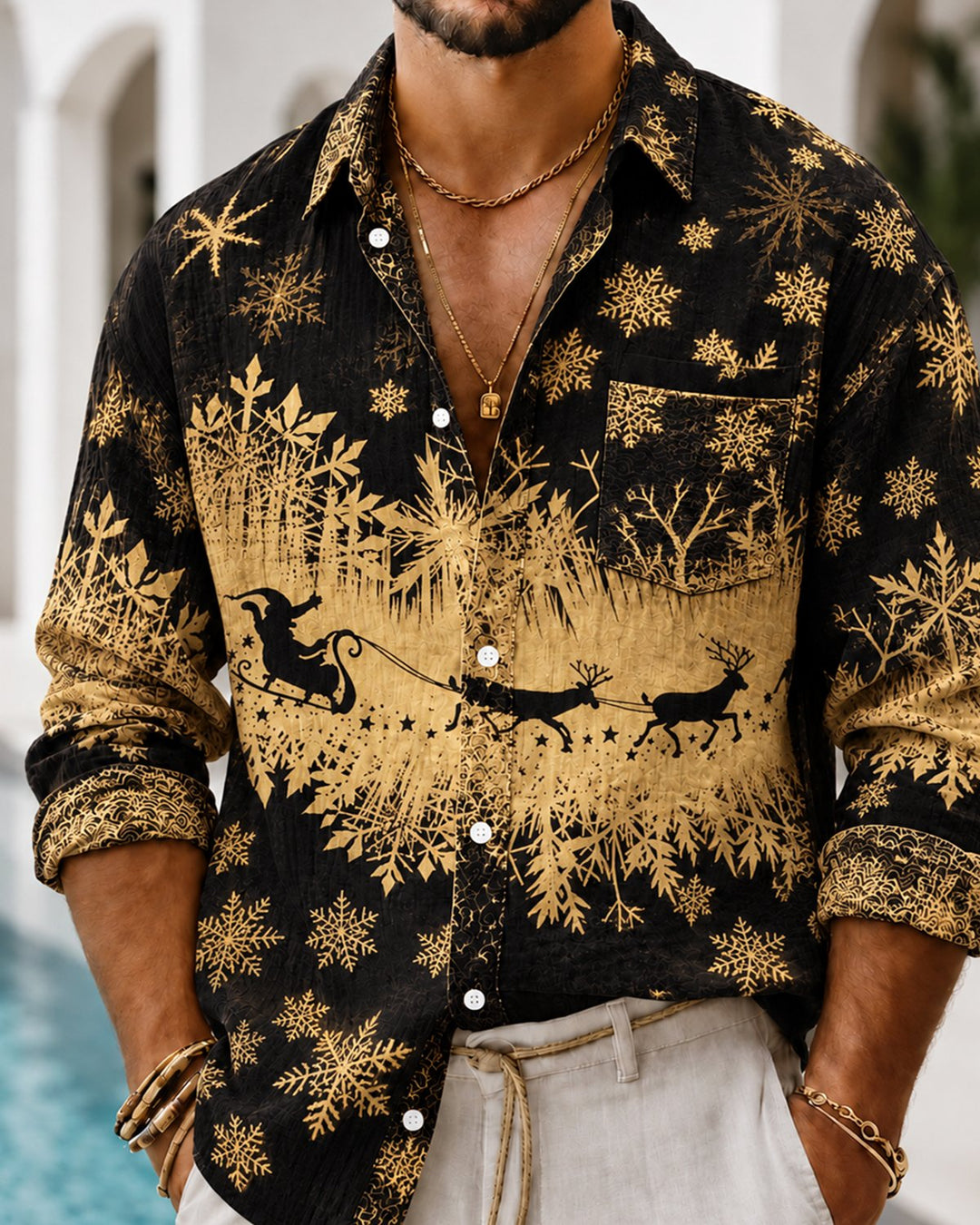Alohadaddy® Holiday Christmas Snowflake and Reindeer Print Men&