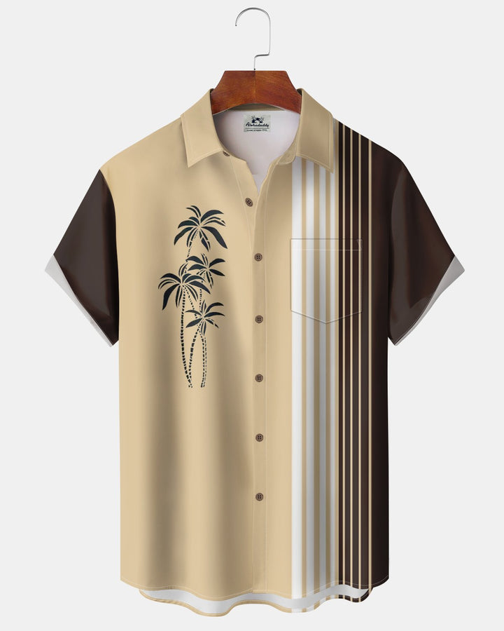 Alohadaddy® Retro Striped Coconut Tree Bowling Shirt Print Men&