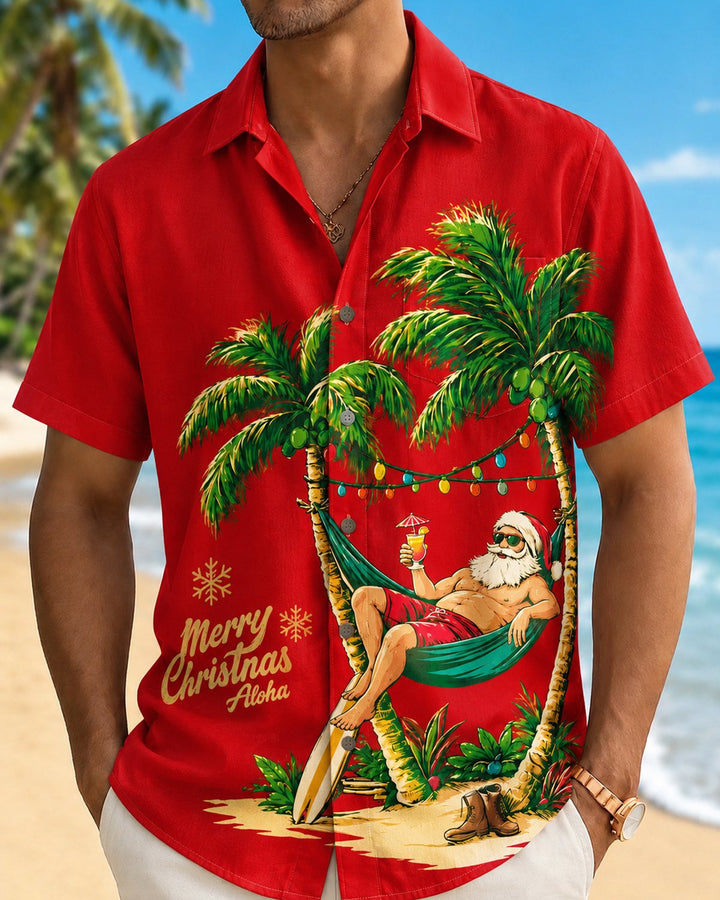 Alohadaddy® Holiday Casual Christmas Santa Claus Beach Vacation Print Men&