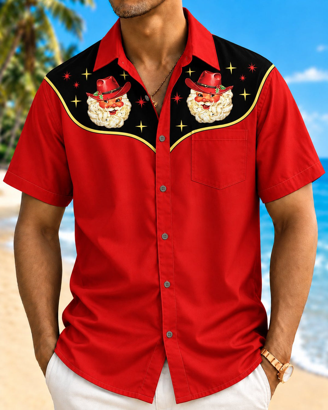 Alohadaddy® Holiday Casual Retro Christmas Cartoon Santa Claus Print Men&