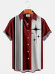 Camisa de vacaciones para hombre de gran tamaño con bolsillo en el pecho y estampado de rayas con patrón geométrico de bolos retro