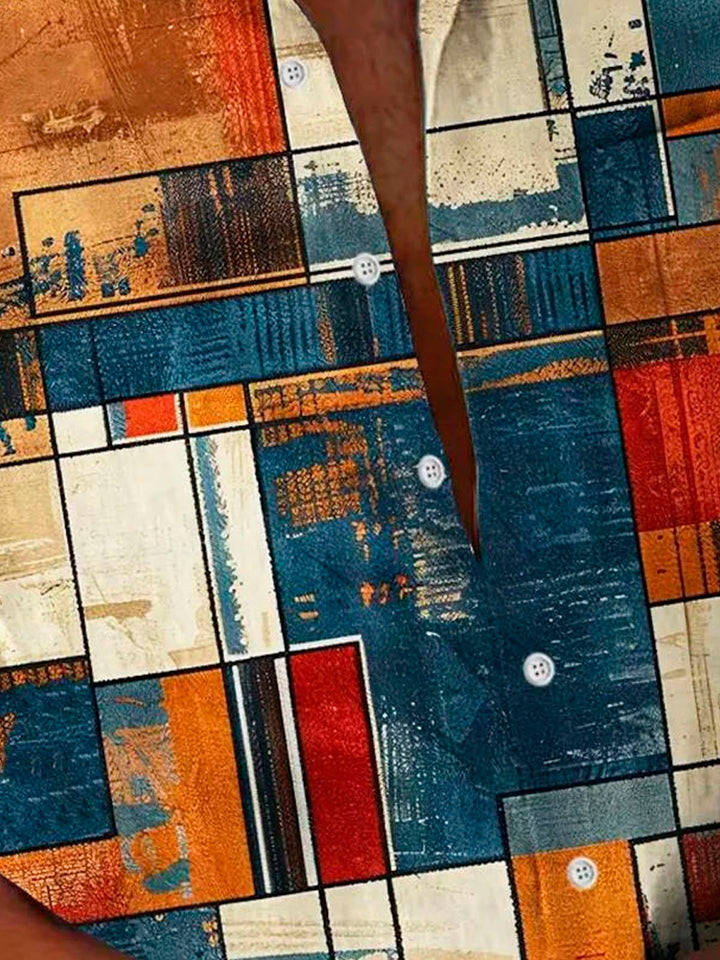 Alohadaddy Retro Geometric Color Block Texture Print Men&