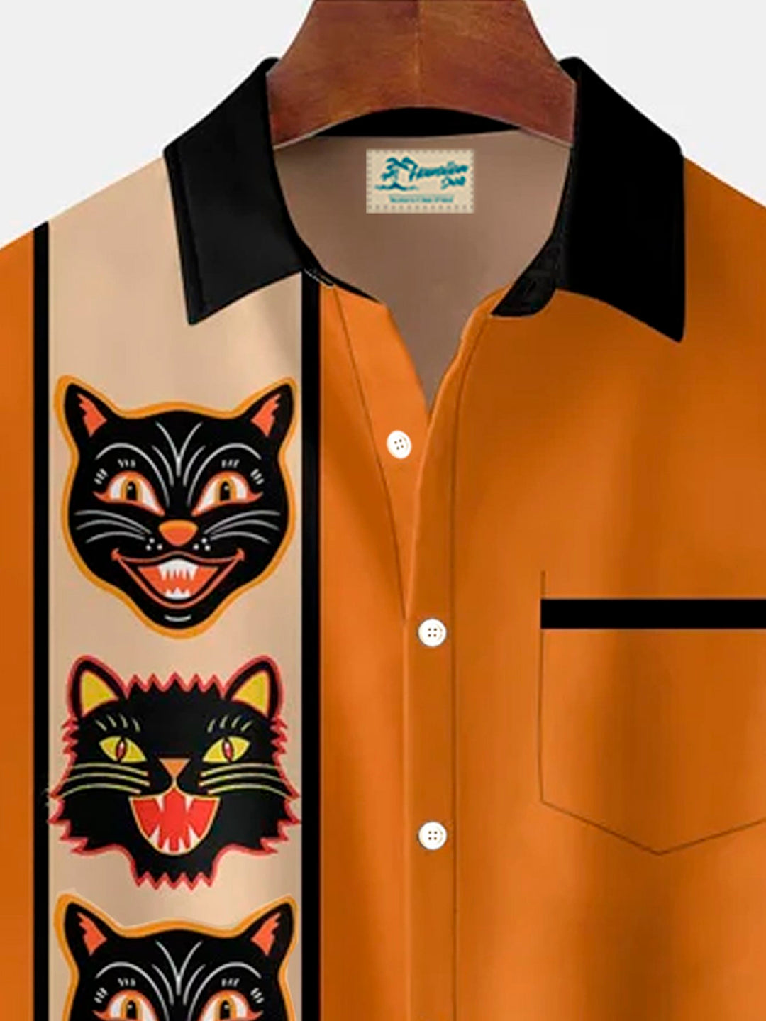 Camisa de manga corta con bolsillo y botones para hombre, con estampado digital 3D de bolos retro de Halloween de Alohadaddy, talla grande y alta