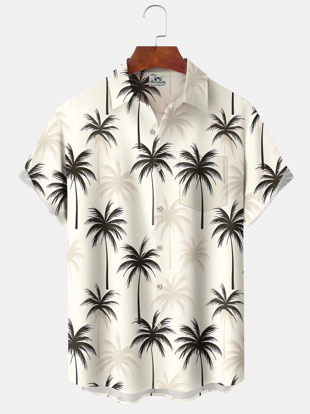 Alohadaddy Hawaiian Palm Trees Print Art Pocket Button Elastic Oversized Shirt