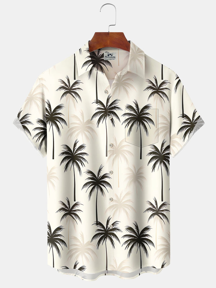 Alohadaddy Hawaiian Palm Trees Print Art Pocket Button Elastic Oversized Shirt