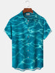 Alohadaddy Hawaiian Sea Water Print Art Pockets Buttons Stretch Large Size Shirt