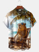 Alohadaddy Hawaiian Casual Palm Trees Animals Painting Art Buttons Cardigan Pockets Large Size Long Polyester Short Sleeve Shirt