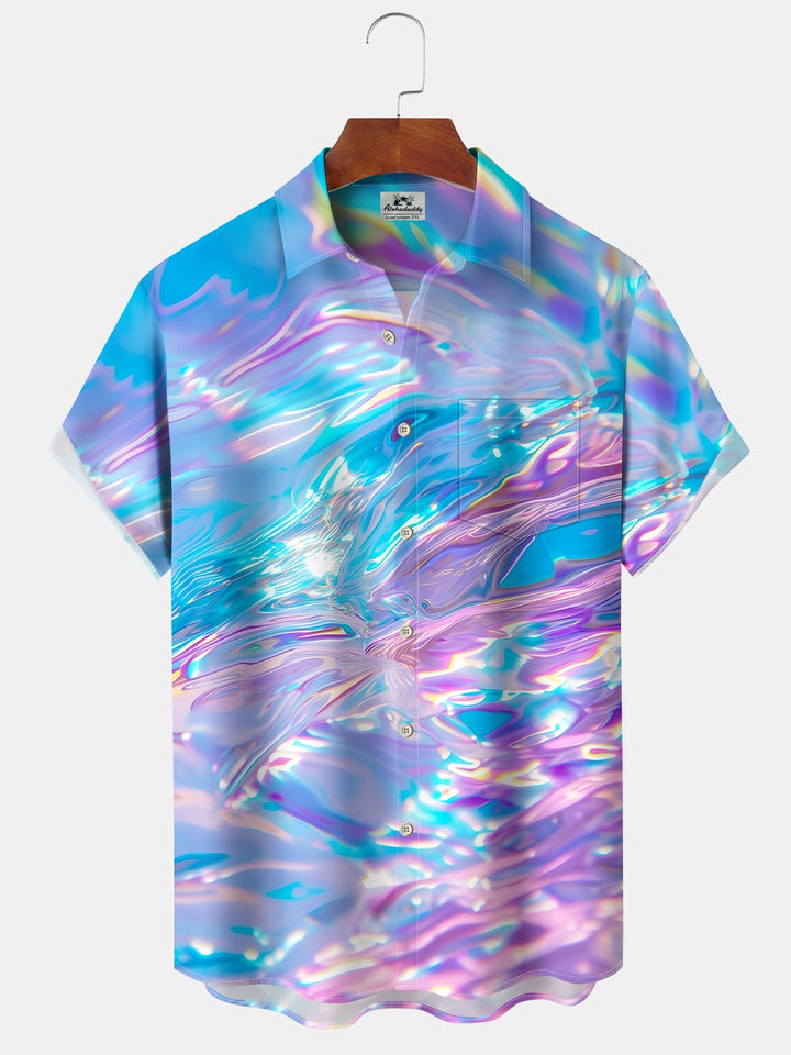 Alohadaddy Hawaiian Water Pattern Abstract Art Print Art Button Cardigan Pocket Elasticity Long Large Size Short Sleeve Shirt