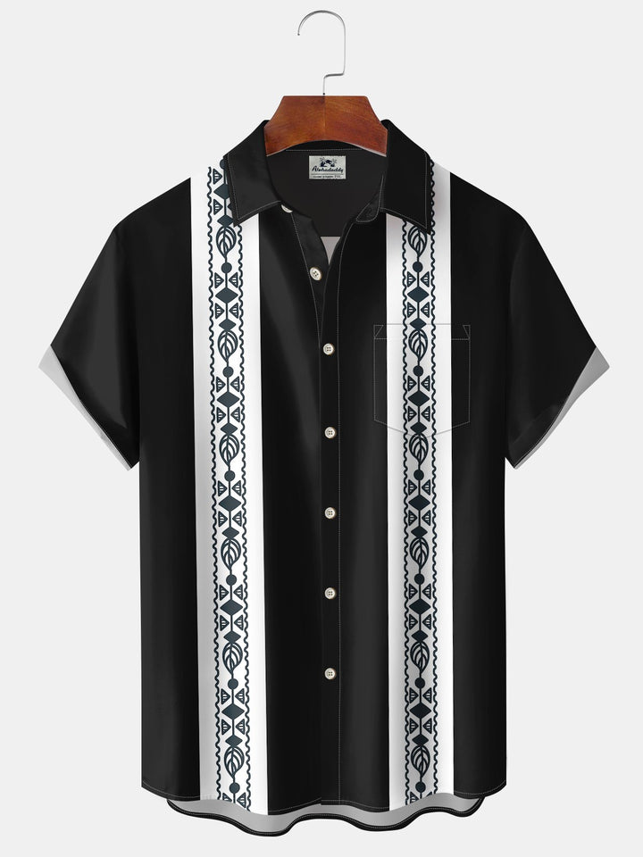 Alohadaddy Casual Contrast Stripes Print Art Button Cardigan Pockets Stretch Oversized Long Short Sleeve Shirt