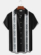 Alohadaddy Casual Contrast Stripes Print Art Button Cardigan Pockets Stretch Oversized Long Short Sleeve Shirt