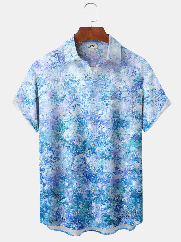 Alohadaddy Hawaiian Flowers Gradient Print Art Button Cardigan Pockets Breathable Soft Long Large Size Short Sleeve Shirt