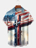 Alohadaddy Holiday Collection American Flag Cross Print Art Button Pocket Cardigan Stretch Oversized Short Sleeve Shirt