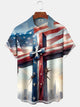 Alohadaddy Holiday Collection American Flag Cross Print Art Button Pocket Cardigan Stretch Oversized Short Sleeve Shirt
