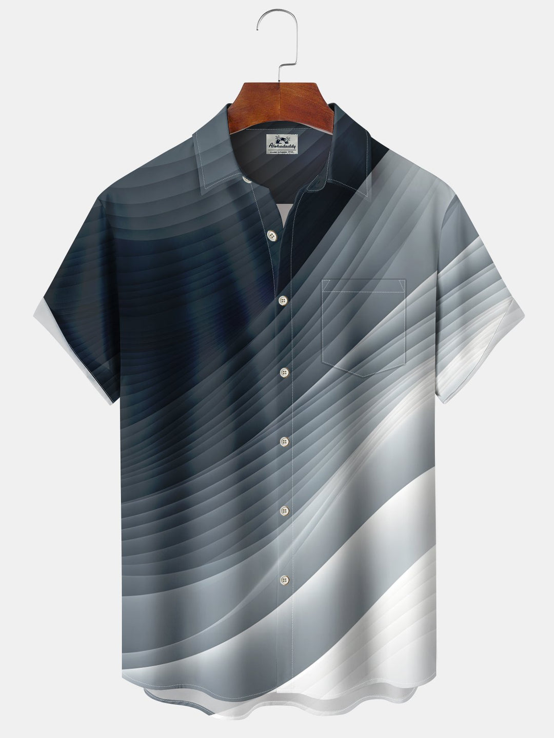 Alohadaddy Casual Vacation Gradient Geometric Print Art Button Cardigan Pocket Polyester Stretch Large Size Long Short Sleeve Shirt