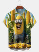 Alohadaddy Casual Everyday Corn in Overalls Print Art Polyester Stretch Button Cardigan Pockets Large Size Long Short Sleeve Shirt