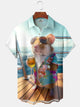 Alohadaddy Casual Daily Hamster Vacation Print Art Polyester Stretch Large Size Pocket Short Sleeve Shirt