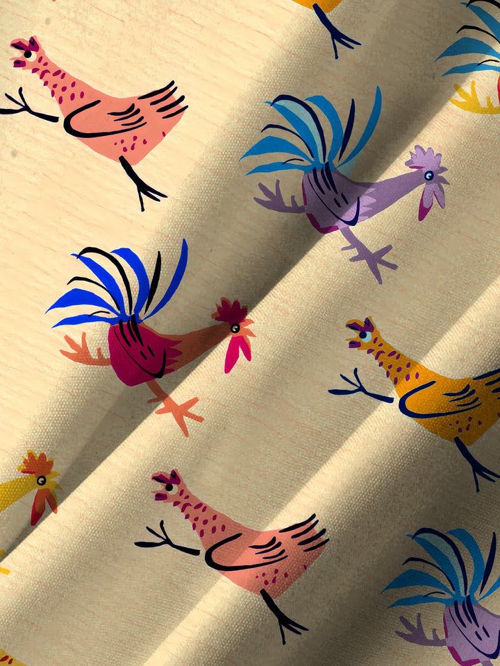 Alohadaddy Casual Collection Moisture-wicking Rooster Print Chest Pocket Stretch Oversized Hawaiian Short Sleeve Shirt