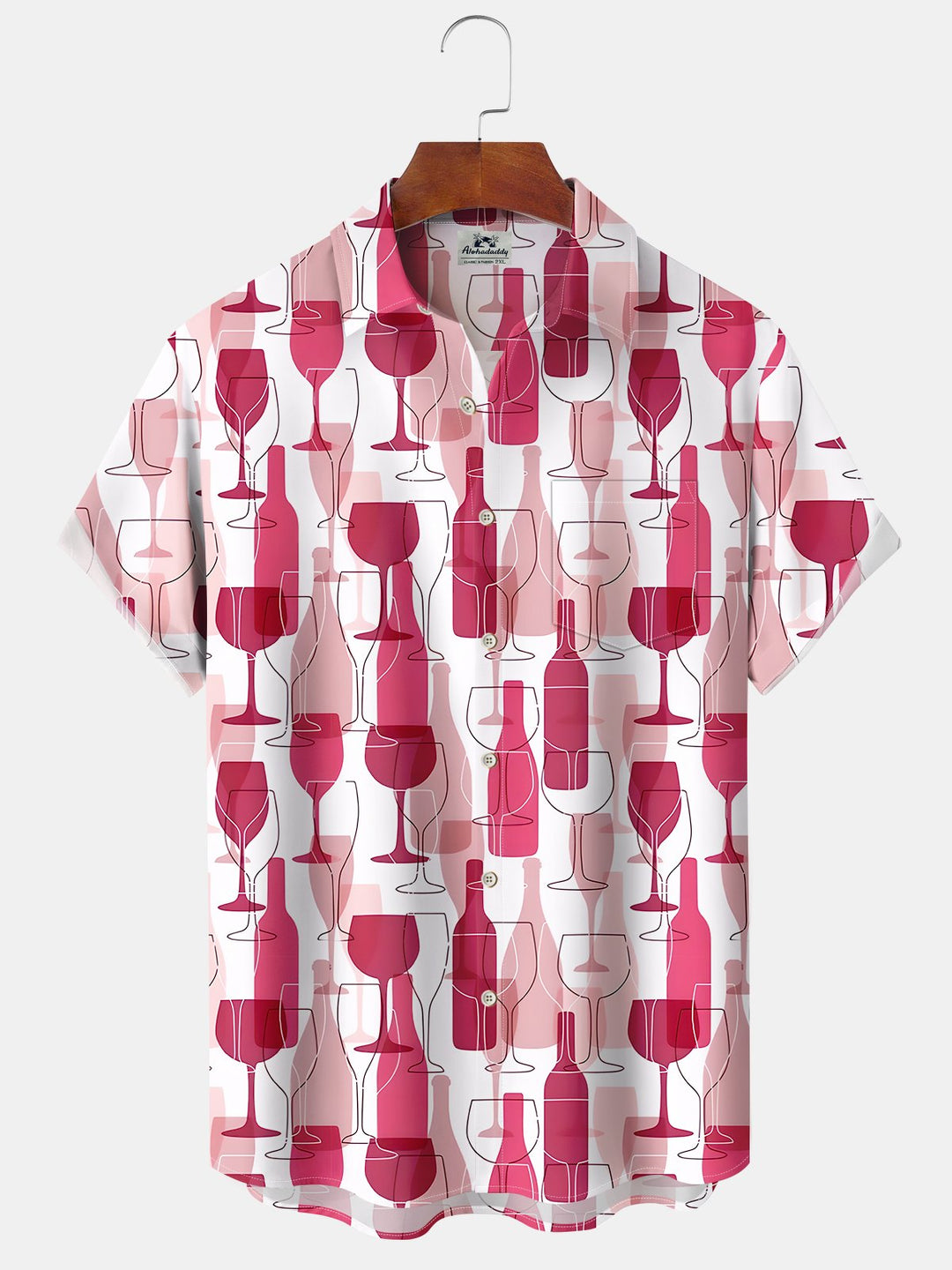 Alohadaddy® Casual Wine Glass Printed Art Chest Pocket Stretch Large Size Men&