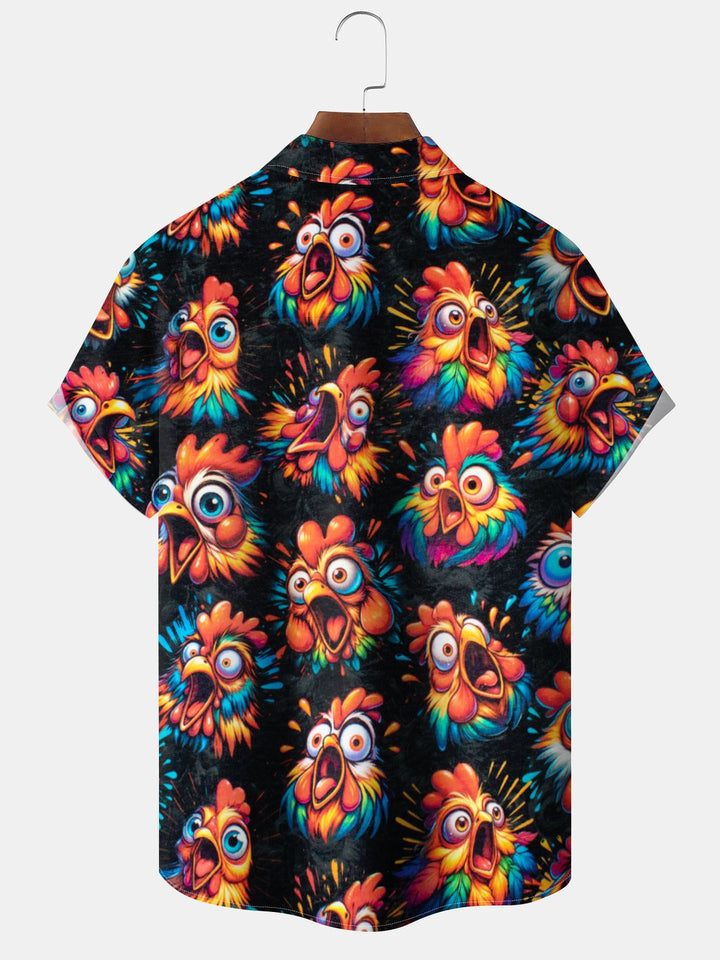 Alohadaddy® Vintage Rooster Art Print Pockets Moisture Wicking Hawaiian Shirt Big &amp; Tall
