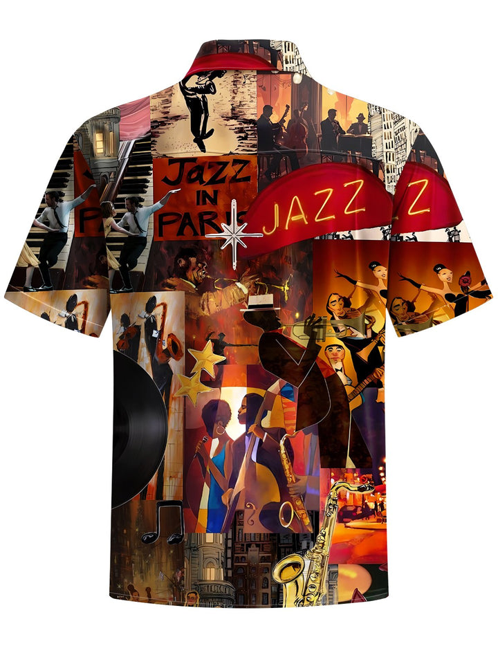 Alohadaddy® Vintage Jazz Bar Print Art Chest Pocket Men&