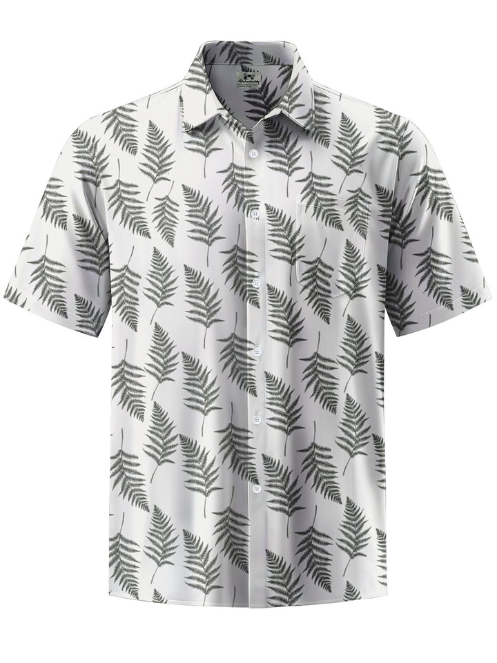 Alohadaddy® Casual Leaves Art Print Chest Pocket Moisture Wicking Men&