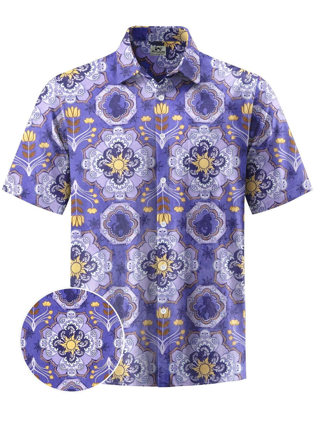 Alohadaddy® Vintage Ethnic Pattern Print Art Chest Pocket Men Short Sleeve Shirt Big &amp; Tall
