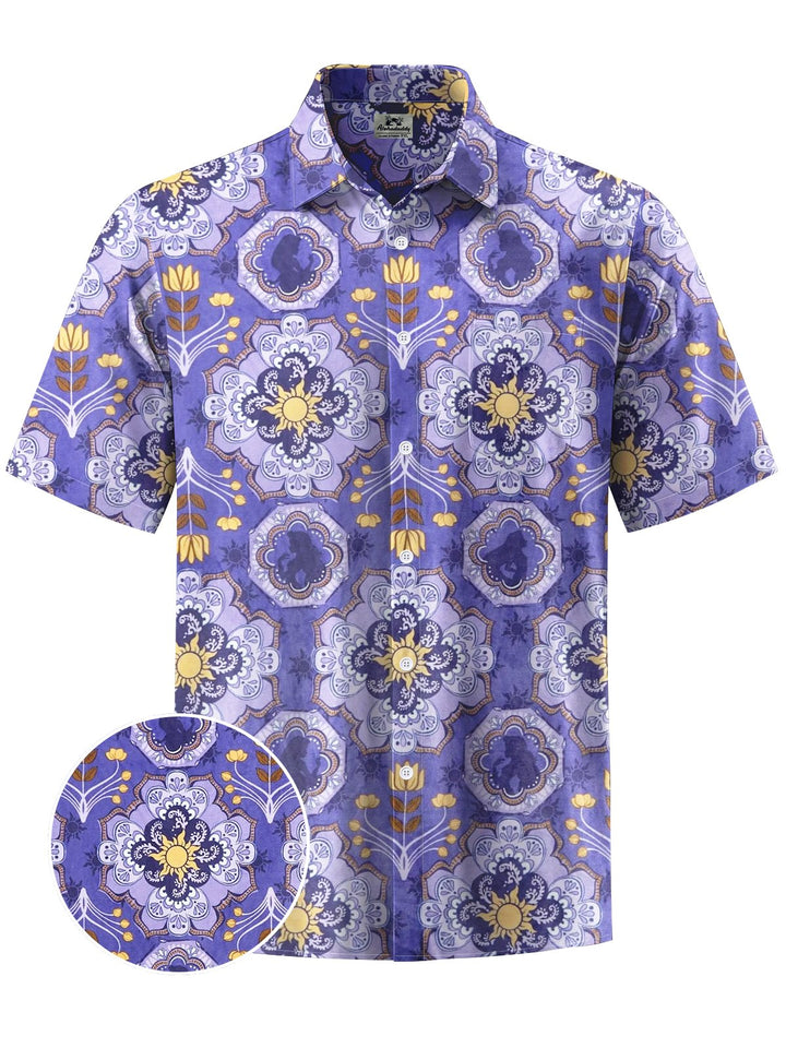 Alohadaddy® Vintage Ethnic Pattern Print Art Chest Pocket Men Short Sleeve Shirt Big &amp; Tall