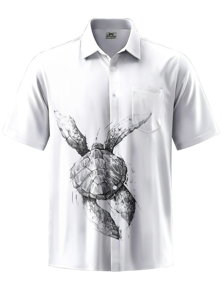 Alohadaddy® Casual Turtle Art Print Chest Pocket Mens Short Sleeve Shirts Big &amp; Tall