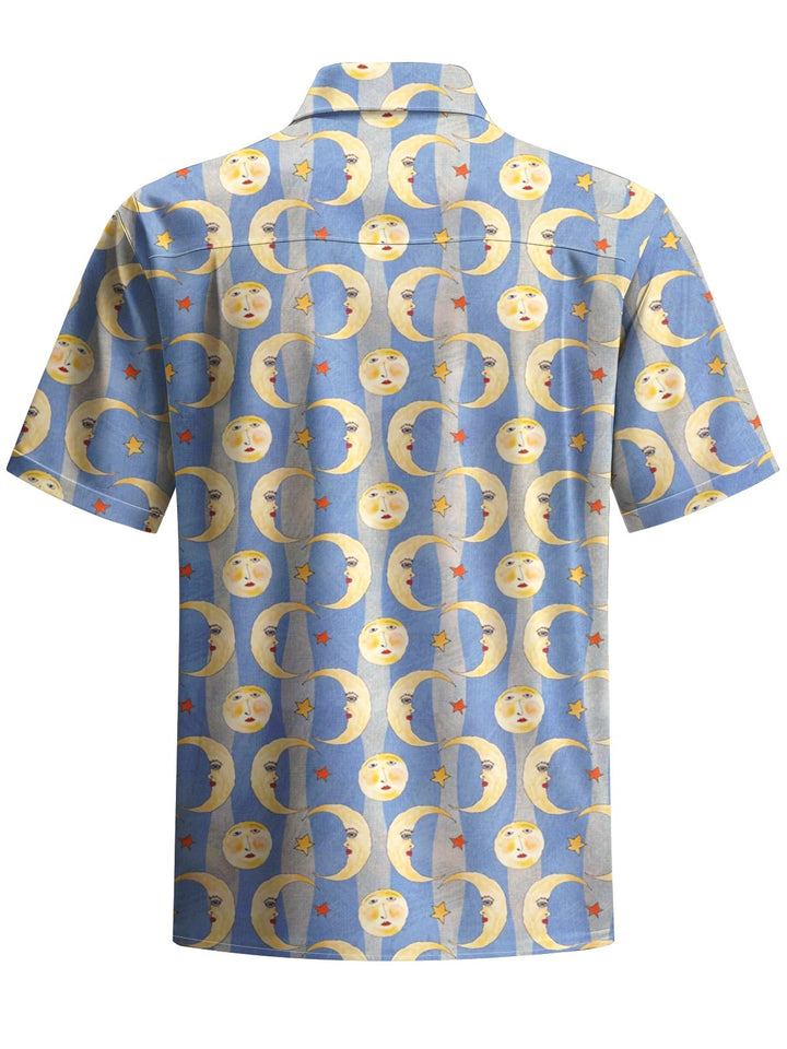 Alohadaddy® Casual Stripe Moon Print Pocket Men&