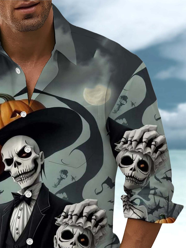 Alohadaddy® Halloween Skull Art Print Chest Pocket Stretch Men&