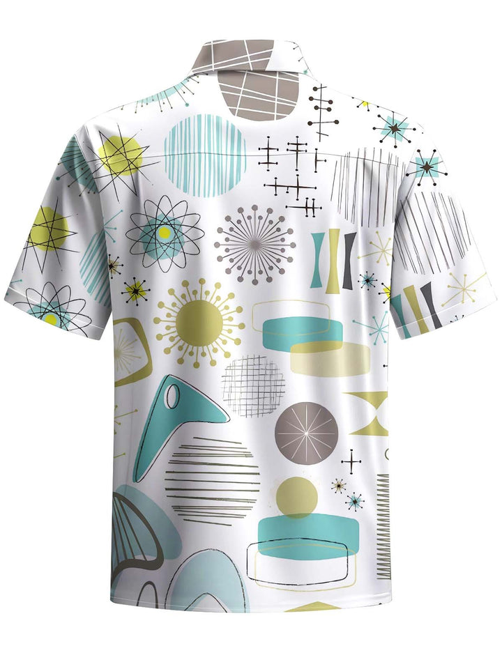 Alohadaddy® Casual Geometric Art Print Chest Pocket Stretch Men&