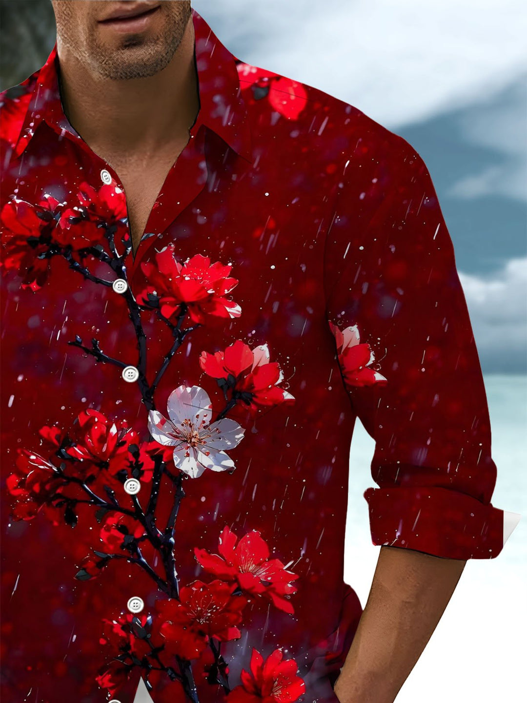 Alohadaddy® Vintage Floral Art Print Pocket Stretch Men&