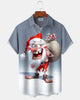 Alohadaddy® Christmas Funny Santa Print Pocket Elastic Button Men's Short Sleeve Shirt Big & Tall
