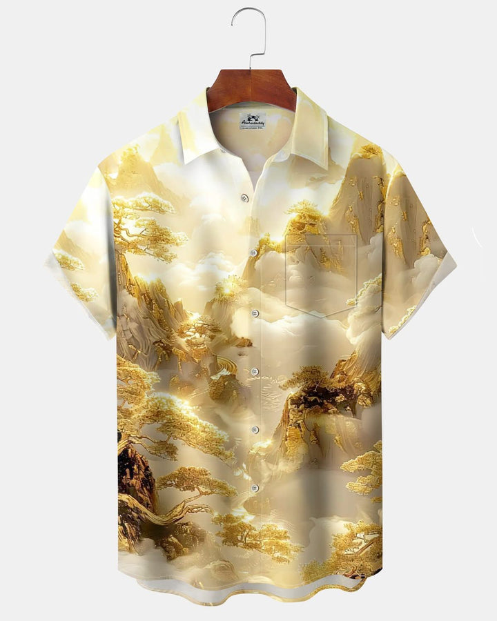Alohadaddy® Vintage Landscape Art Print Pocket Elastic Button Men&