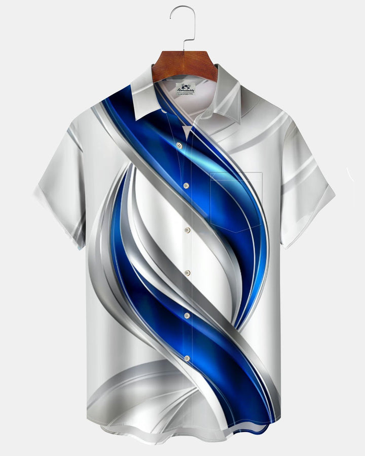 Alohadaddy® Casual Geometric Abstract Print Art Button-Down Short-Sleeve Shirt for Men with Pockets Big &amp; Tall
