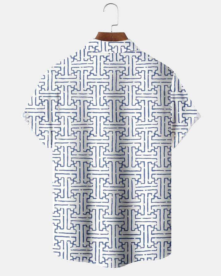 Alohadaddy® Casual Geometric Print Art Button-Down Pocket Men&