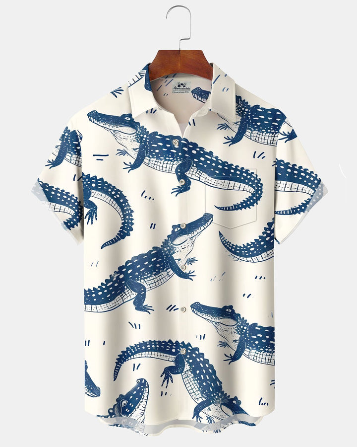 Alohadaddy® Casual Crocodile Print Art Button Pocket Cardigan Men&