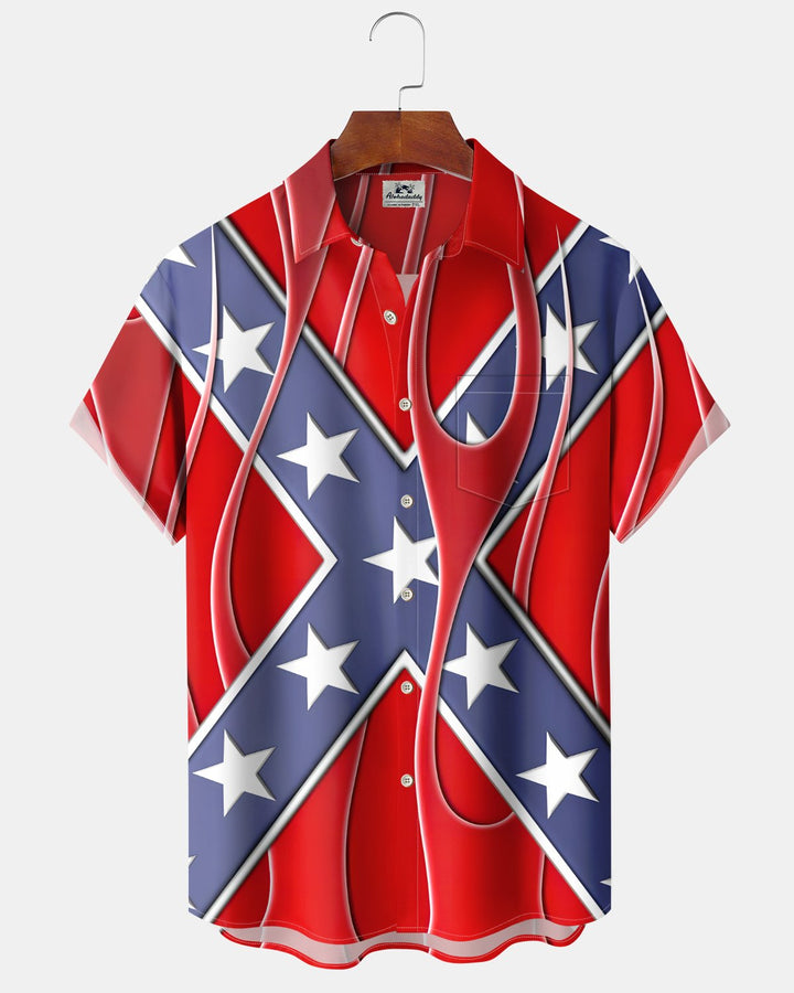 Alohadaddy® Casual Confederate Flag Print Art  Button Pocket Cardigan Men&