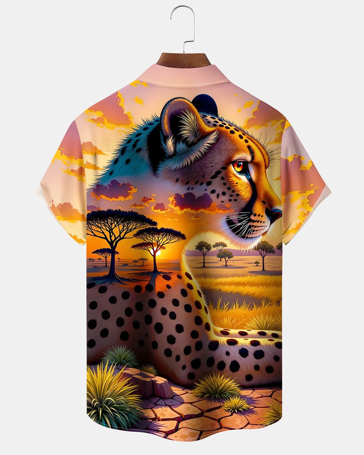 Alohadaddy® Casual Leopard Print Art Button Pocket Cardigan Men&