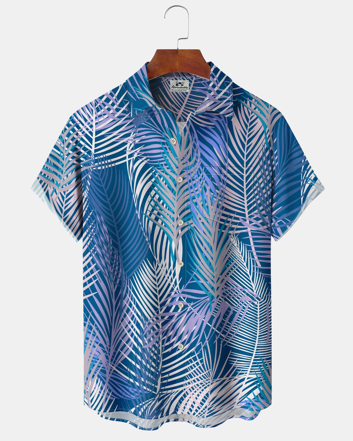 Alohadaddy® Hawaiian Palm Leaf Print Art Button Pocket Cardigan Men&