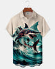Alohadaddy® Casual Shark Print Art Button Pocket Cardigan Men's Short Sleeve Shirt
